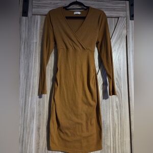 Chic Long Sleeve Tan Dress